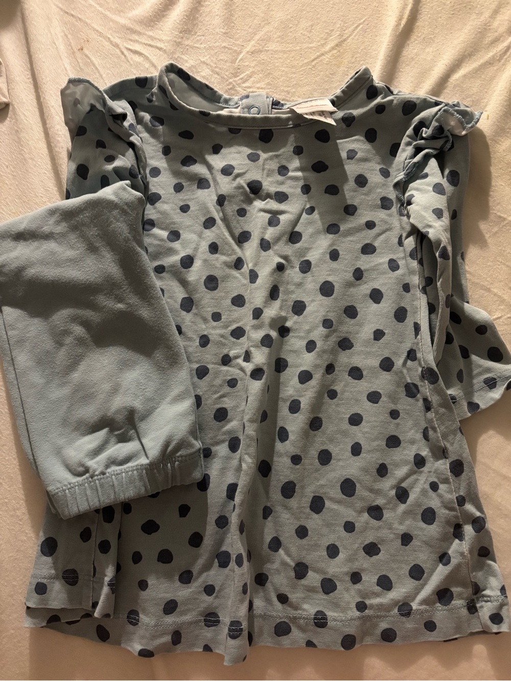 Hanna Andersson Light Blue Top with Navy Polka Dots
